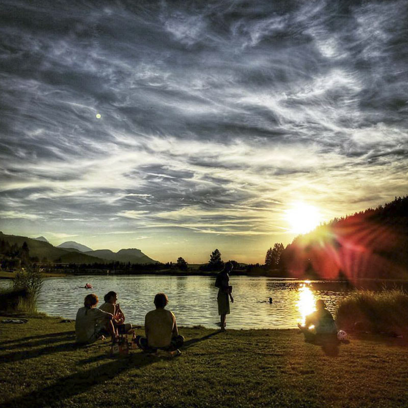 Camping between mountains & lake